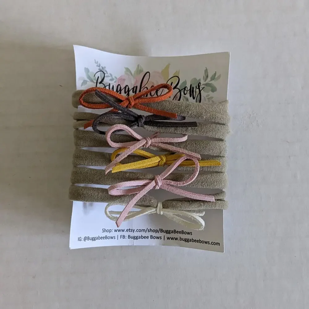 Suede Leather Bow Headband Baby White Blush Gray Pink Marigold Orange Handmade